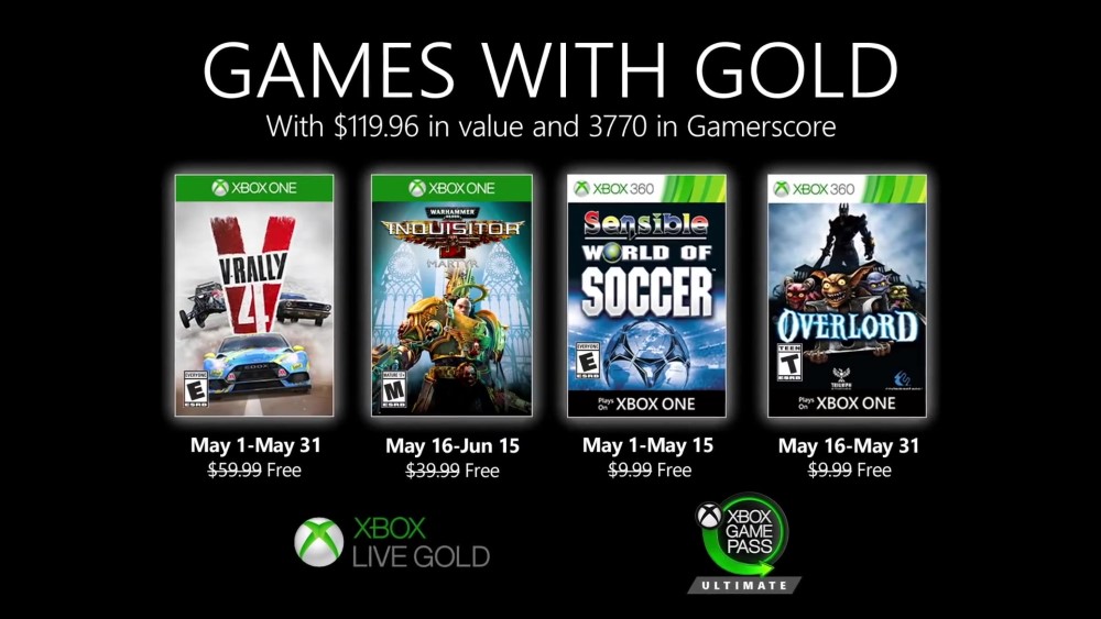 Microsoft ha svelato i Games with Gold di maggio 2020