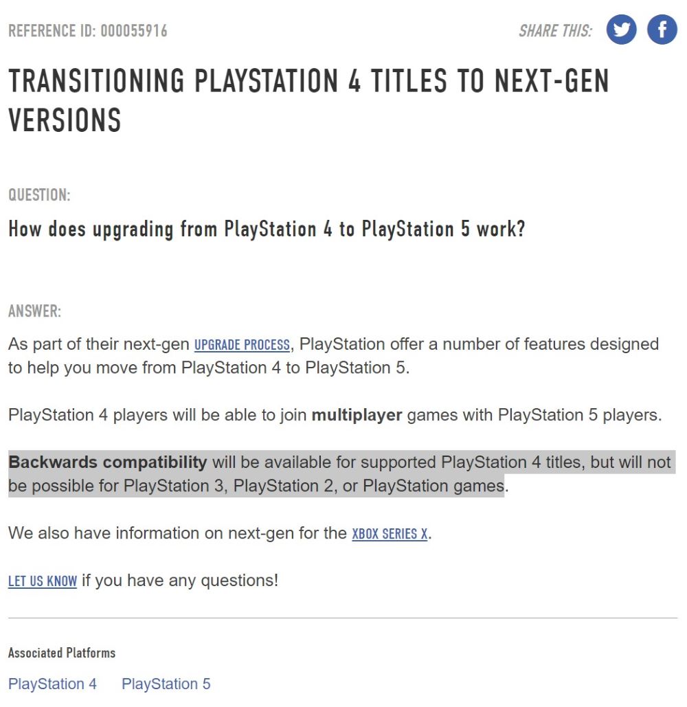La pagina del supporto australiano di Ubisoft con le informazioni sulla retrocompatibilità di PlayStation 5