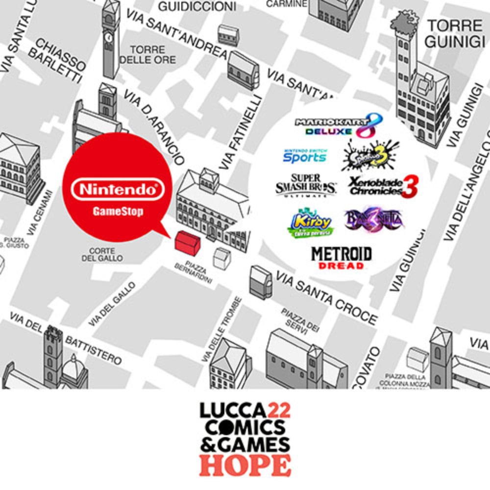 Il padiglione Nintendo a Lucca Comics & Games 2022 in piazza Bernardini